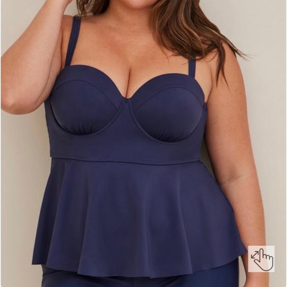 Torrid Underwire Peplum Navy Blue Swim Top Size 3/DD